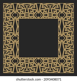 Circular decorative gold frame. Rectangular stylish abstract ornament with place for text. Art ornament of elements of design of luxury goods, logos, monograms, greeting card. Vector. 