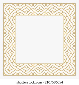 Circular decorative gold frame. Rectangular stylish abstract ornament with place for text. Art ornament of elements of design of luxury goods, logos, monograms, greeting card. Vector. 