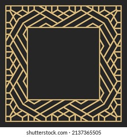 Circular decorative gold frame. Rectangular stylish abstract ornament with place for text. Art ornament of elements of design of luxury goods, logos, monograms, greeting card. Vector. 