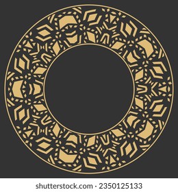 Circular decorative gold frame. Stylish vintage ornament with place for text. Art ornament of elements of design, of luxury goods, logos, monograms. Vector graphic design.
