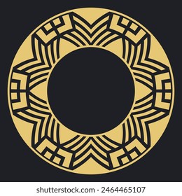 Circular decorative gold ornament. Stylish vintage frame with place for text. Art ornament of elements of design, of luxury goods, logos, monograms. Vector graphic design.