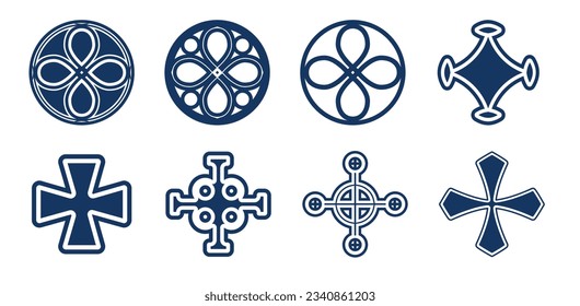 Circular decorative Slavic elements. Set of decorative symbols which were used in ethnic Ukrainian jewelry. 