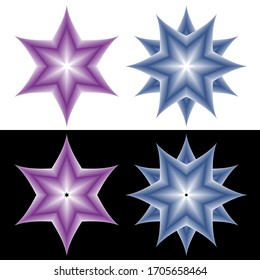 Circular design. 4 stars on a black and white background. Transition of shades, gradient drawing. Simulated glow. Vector illustration