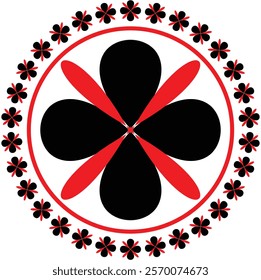 A circular design black and red flower pattern