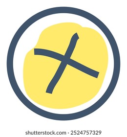 Circular design with a blue border and a yellow center featuring a dark blue cross. Ideal for minimalistic designs religious themes navigation symbols geometric shapes or interface icons. Clean