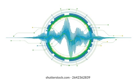 A Circular Design Centered Around an Oscillating Waveform with Techy Graphical Elements