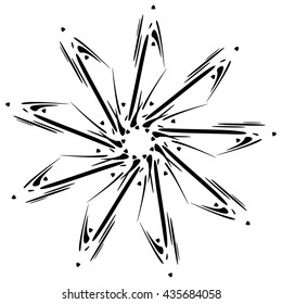 Circular design with distortion effect. Abstract monochrome element on white. Distorted, deformed spiral with circles.