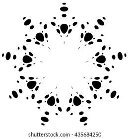 Circular design with distortion effect. Abstract monochrome element on white. Distorted, deformed spiral with circles.