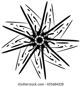 Circular design with distortion effect. Abstract monochrome element on white. Distorted, deformed spiral with circles.
