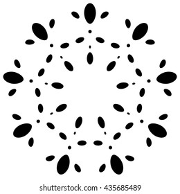 Circular design with distortion effect. Abstract monochrome element on white. Distorted, deformed spiral with circles.