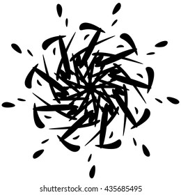 Circular design with distortion effect. Abstract monochrome element on white. Distorted, deformed spiral with circles.