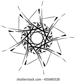 Circular design with distortion effect. Abstract monochrome element on white. Distorted, deformed spiral with circles.