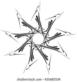 Circular design with distortion effect. Abstract monochrome element on white. Distorted, deformed spiral with circles.