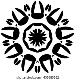 Circular design with distortion effect. Abstract monochrome element on white. Distorted, deformed spiral with circles.