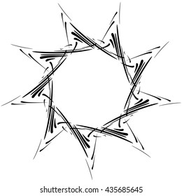 Circular design with distortion effect. Abstract monochrome element on white. Distorted, deformed spiral with circles.