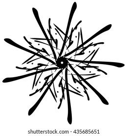 Circular design with distortion effect. Abstract monochrome element on white. Distorted, deformed spiral with circles.