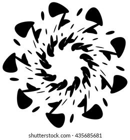 Circular design with distortion effect. Abstract monochrome element on white. Distorted, deformed spiral with circles.