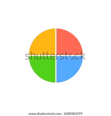 Circular design divided into four equal parts. yellow, orange, blue, and green sections in balance.