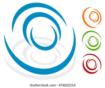 Circular design element, logo shape (4 different version with 4 colors. Transparent shadows.)