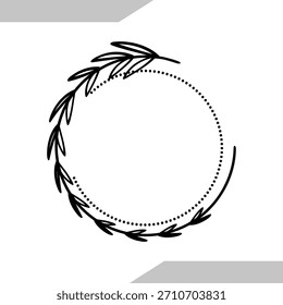 A circular design featuring a delicate wreath made of leaves, suitable for branding or decorative purposes.Vector illustration.