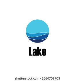 circular design featuring a gradient of blue shades resembling water waves, and the word "Lake" written below it in bold black letters