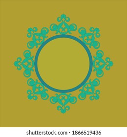Circular design in green decorative forms on yellow color background.