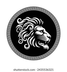 Circular design with lion head sketch art for stamps, logos, tattoos, and printing
