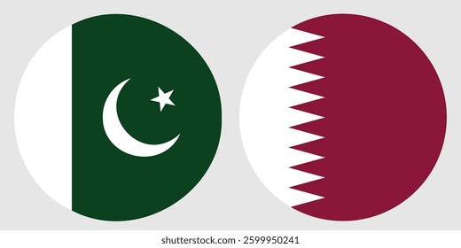 Circular design of Pakistan and Qatar flag with grey background , Round flag , digital vector and graphical illustration, Pakistan and Qatar relationships in the frame of Graphics