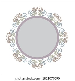 Circular design pattern for frame with gray color in the centre gray and brown color flowers on white color background