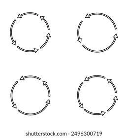 Circular design. Rotate circle symbol. Circle of arrows. Recycle icon vector set. Vector illustration. Stock image. EPS 10.
