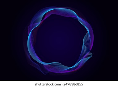 Un diseño circular de ondas de sonido irradia en vibrantes colores de neón, creando un efecto visual hipnotizante contra un fondo oscuro.