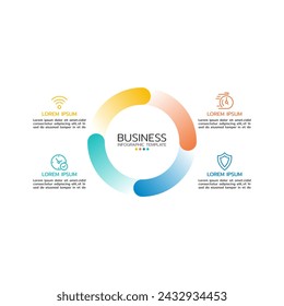 Circular diagram with 4 option placed around center. Concept of four stages of cyclic business process. Minimal infographic design template. Modern vector illustration for strategic planning.