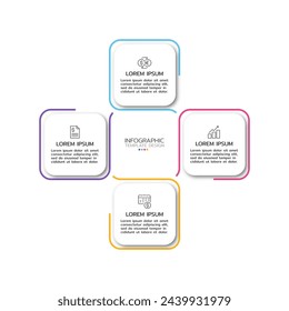 Circular diagram with 4 options or elements placed around center. Concept of four stages of cyclic business process. Minimal infographic design template.