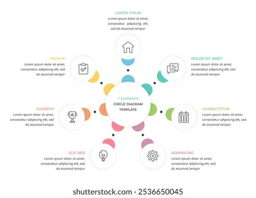 Circular diagram with 7 elements, infographic template of a process with 7 stages, vector eps10 illustration