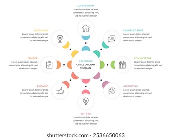 Circular diagram with 8 elements, infographic template of a process with 8 stages, vector eps10 illustration