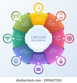 Circular diagram. Business finance progress graph visualization. Project round chart. Circle diagram template. Presentation brochure, marketing analysis concept. Graphic diagram. Vector illustration