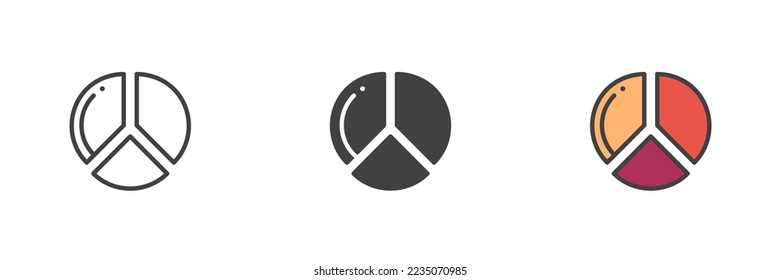 Circular diagram different style icon set. Line, glyph and filled outline colorful version, pie chart graphic outline and filled vector sign. Symbol, logo illustration. Vector graphics