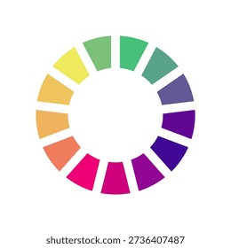 Circular diagram displaying a diverse range of colors across multiple segments, symbolizing options, diversity, or a spectrum of data with a central white space