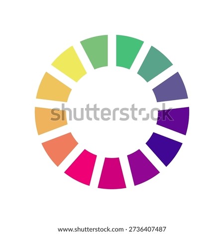 Circular diagram displaying a diverse range of colors across multiple segments, symbolizing options, diversity, or a spectrum of data with a central white space
