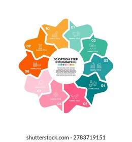 Circular diagram infographic with 10 option steps for visual business presentations or reports. 10-step infographic. Vector editable eps