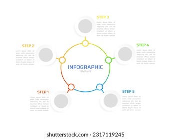 Circular diagram infographic chart design template. Abstract infochart with editable contour. Instructional graphics with 5 step sequence. Visual data presentation. Saira Medium, Regular fonts used