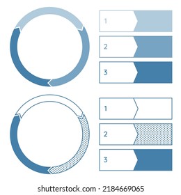 Circular diagram of the process and explanatory elements set for presentation slides