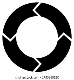 Circular diagram with rotation, four steps. Black on white background.