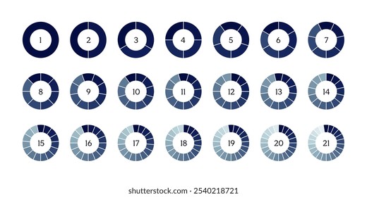 Diagrama circular con segmentos y números. División de la rueda en fracciones, sectores de forma circular. Infografía del Vector