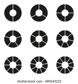 Circular diagram set. Pie chart template. Circle infographics concept with 2,3,4,5,6,7,8,9,10 steps, parts, levels or options isolated on white background. Vector illustration.