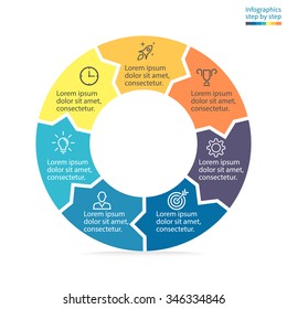 Circular diagram with small arrows. Chart, graph, diagram with 7 steps, options, parts, processes. Vector business template for presentation.
