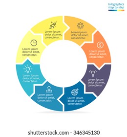 Circular diagram with small arrows. Chart, graph, diagram with 8 steps, options, parts, processes. Vector business template for presentation.