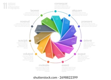 Plantilla de diagrama circular con 11 opciones, Ilustración vectorial de infografía. Control de muestras de color 