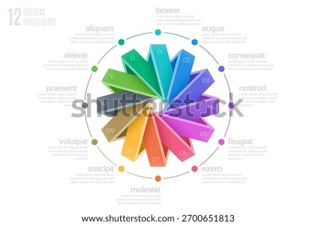 Circular diagram template with 12 options, infographic vector illustration. Color swatches control 