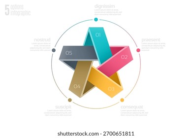 Plantilla de diagrama circular con 5 opciones, Ilustración vectorial de infografía. Control de muestras de color 